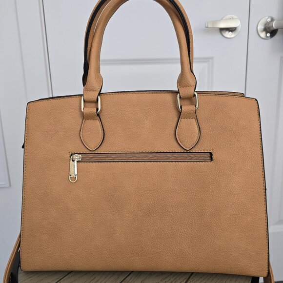 Neiman Marcus Dasein Women Brown Vegan Leather Lock Style Top Handle Bag - Picture 3 of 6